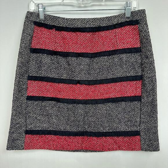 SONIA Sonia Rykiel Tweed Mini Skirt Sz 8 US Striped Fringe Alpaca‎ Wool Cotton - Picture 1 of 11